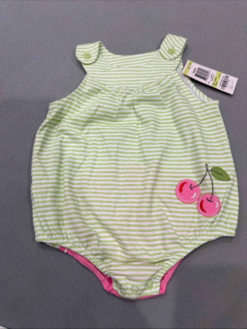 First Impressions Lime Green and White Striped Baby Romper